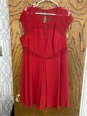 Forever 21 Red Lace-Panel Midi Dress